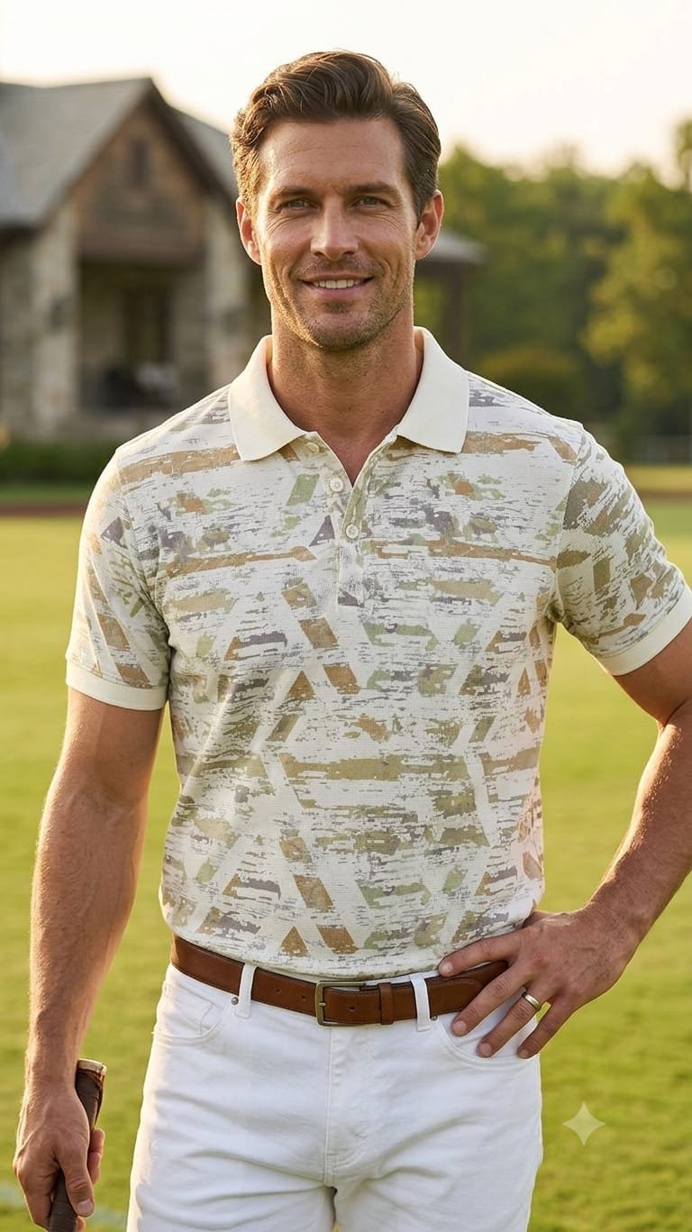 Men’s Abstract Print Polo T-Shirt